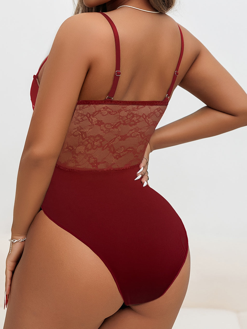 Women's Sexy Black Lace Corset Bodysuit – Slim-Fit V-Neck
