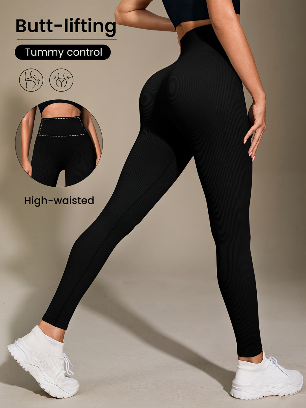 Women'S Rib- Seamless Tummy Control Yoga Leggings